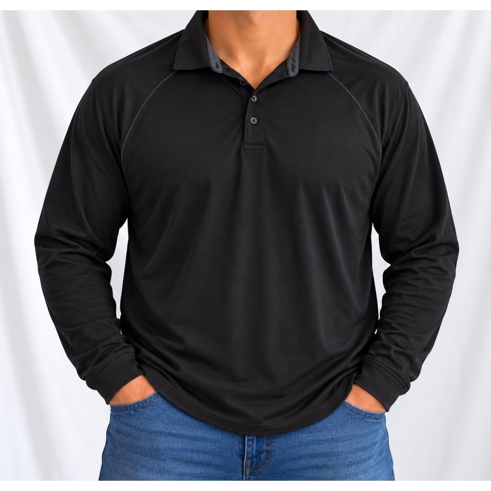 Adidas Long Sleeve Polo Shirt XL Black Good Performance Raglan Stretch